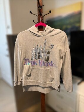 Disney Parks Magic Kingdom Castle Hoodie Gray Holographic Graphic Women’s XS